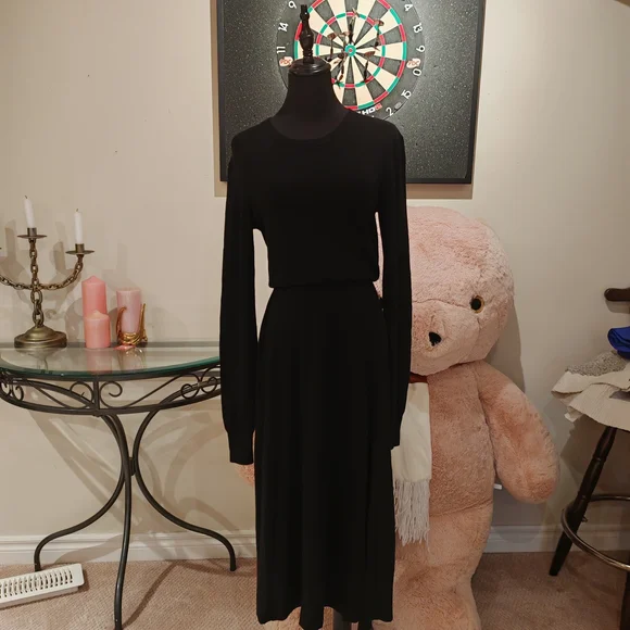 Maje Black Wool Drape Sweater Rolland Open Back Midi Dress size 1/Small 0260 - Picture 3 of 16